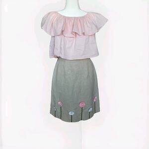 Harve Benard Skirt Beige Floral Pencil Knee Length Women’s Size 4p W/Pink Blse